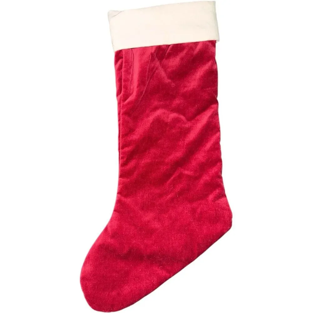 Pottery Barn Classic Jennifer Monogram Red Ivory Velvet Christmas Stocking